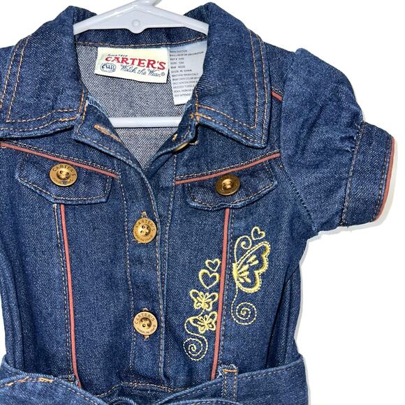 Vintage Carters Baby Girl Denim Belted Embroidered Butterfly Western Dress 12M - Picture 4 of 9